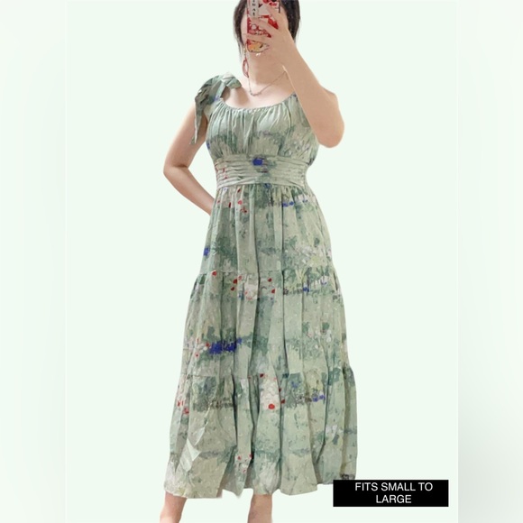 NWT- Self Tie Shoulder Strap Italian Silk Dress - Picture 2 of 2